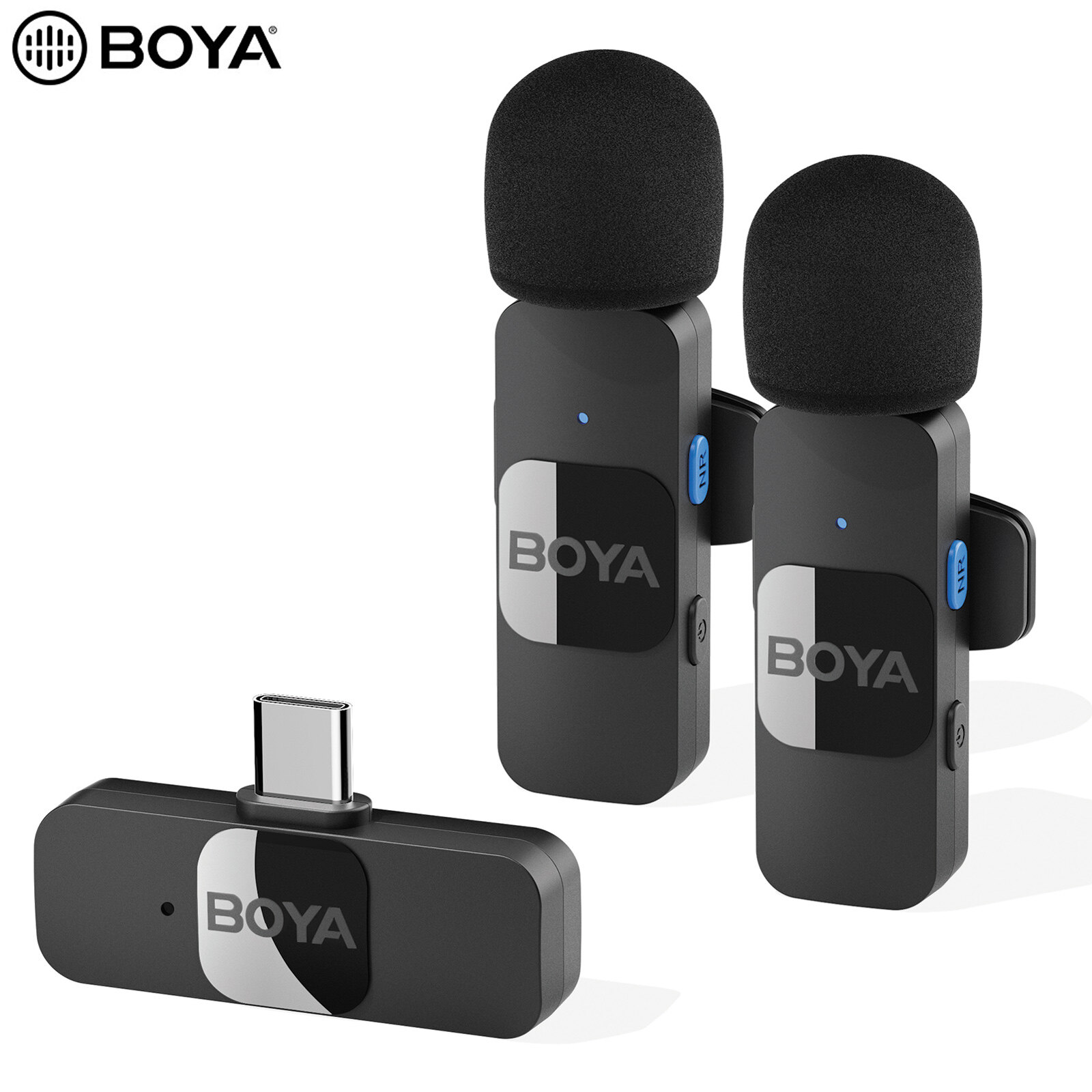 BOYA BY-V20 One-Trigger-Two 2.4G Wireless Microphone System Clip-on Phone Microphone Omnidirectional Mini Lapel Mic Auto Pairing Smart Noise Reduction 50M Transmission Range Replacement for Huawei Sam