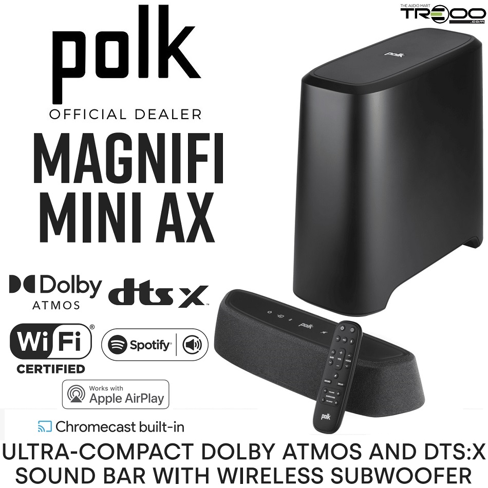 Polk Audio Magnifi Mini AX Dolby Atmos and DTS:X Wireless Bluetooth/WiFi/Ethernet Soundbar Speaker with Wireless Subwoofer