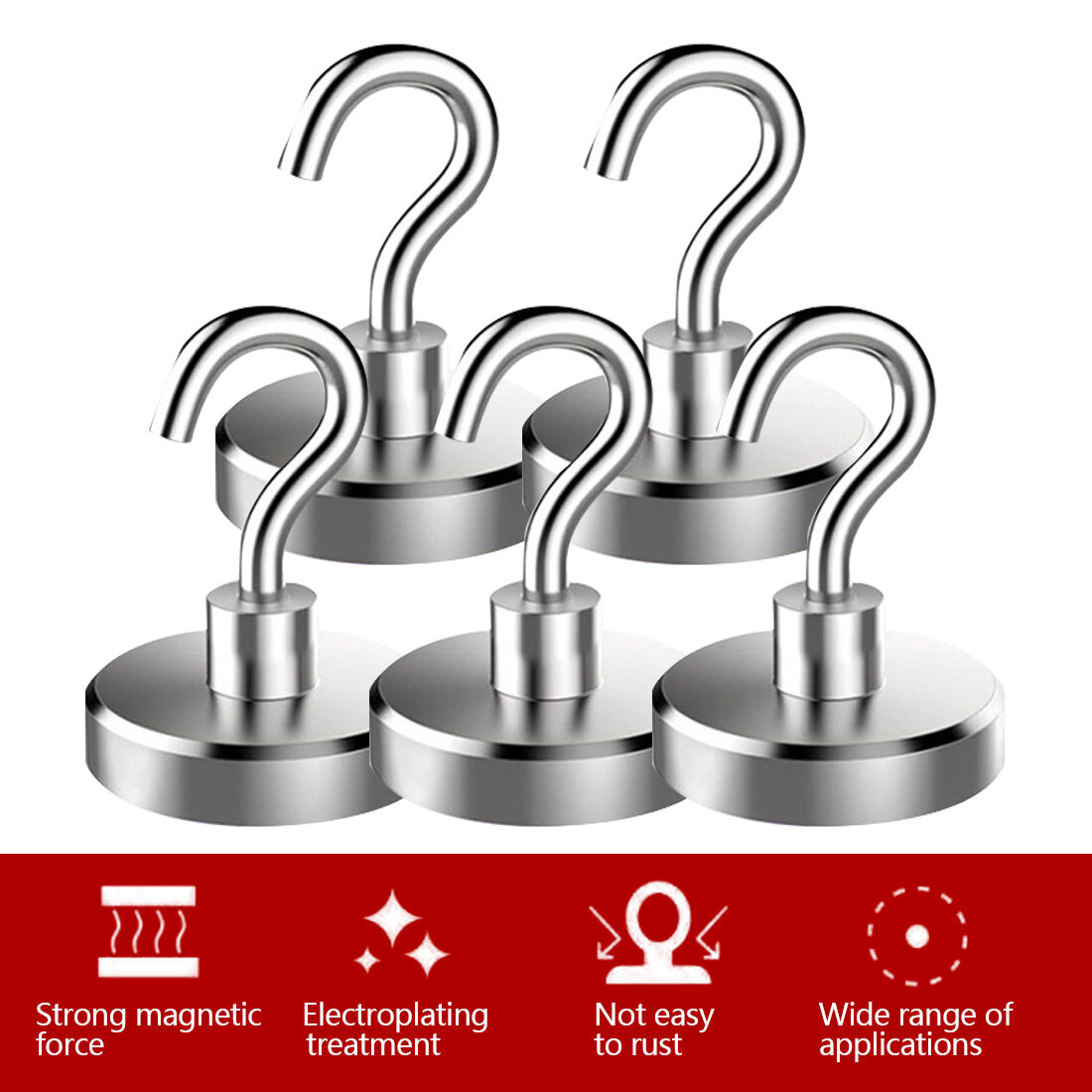5Pcs Strong Magnetic Hooks Heavy Duty Magnet Holder Wall Hanging Hanger Magnetic Base Home Storage Organization