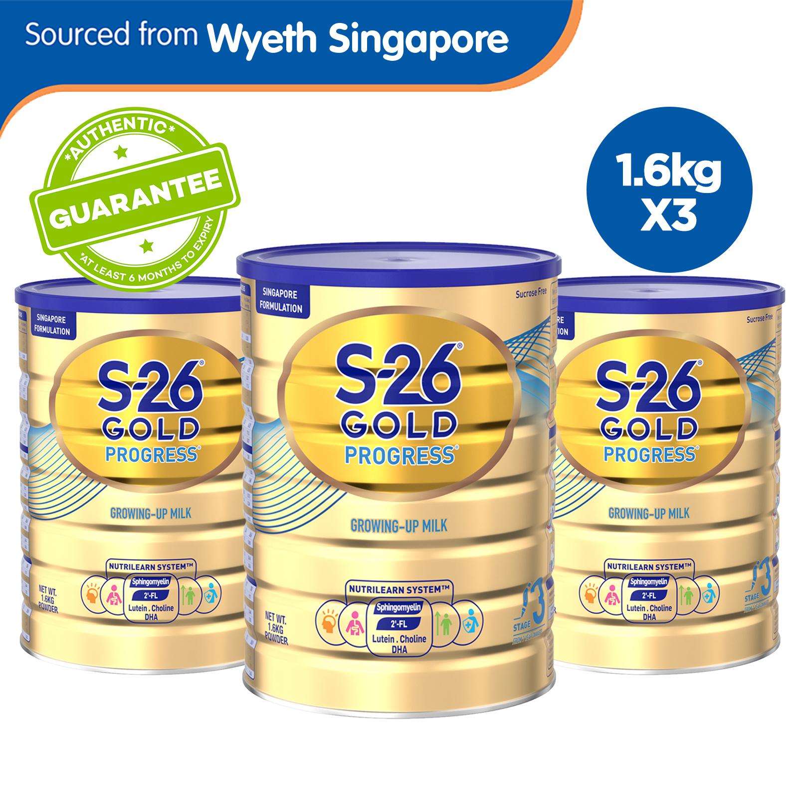 Wyeth®Nutrition S26® GOLD PROGRESS® Stage 3 Growing-up Milk Formula 2'-FL 1.6kg x 3