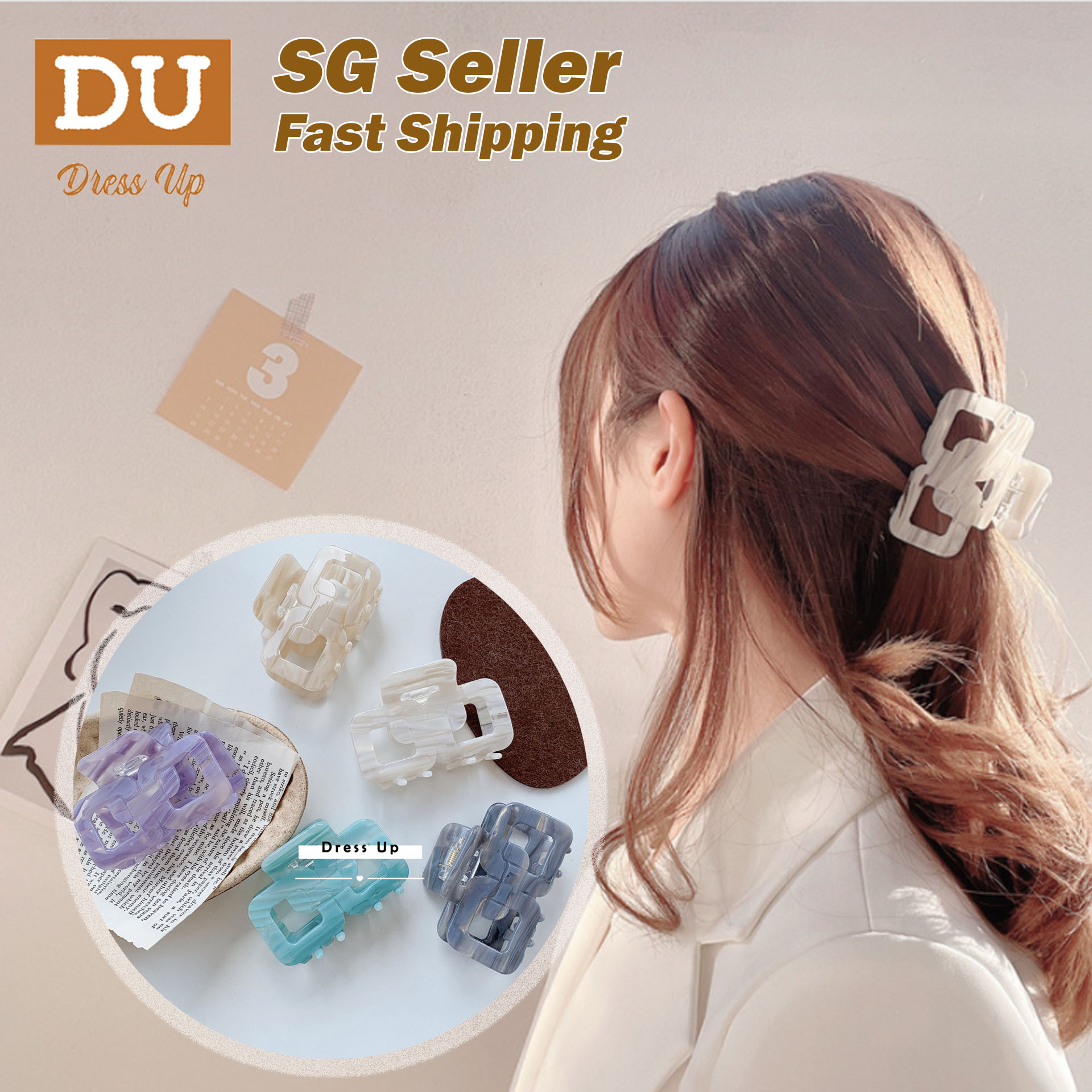 [SG] NEW Design | Japan Style Simple Elegant Acetate Fiber Medium hair claw, 6.8cm Beautiful Hair Grip hair accessories for women