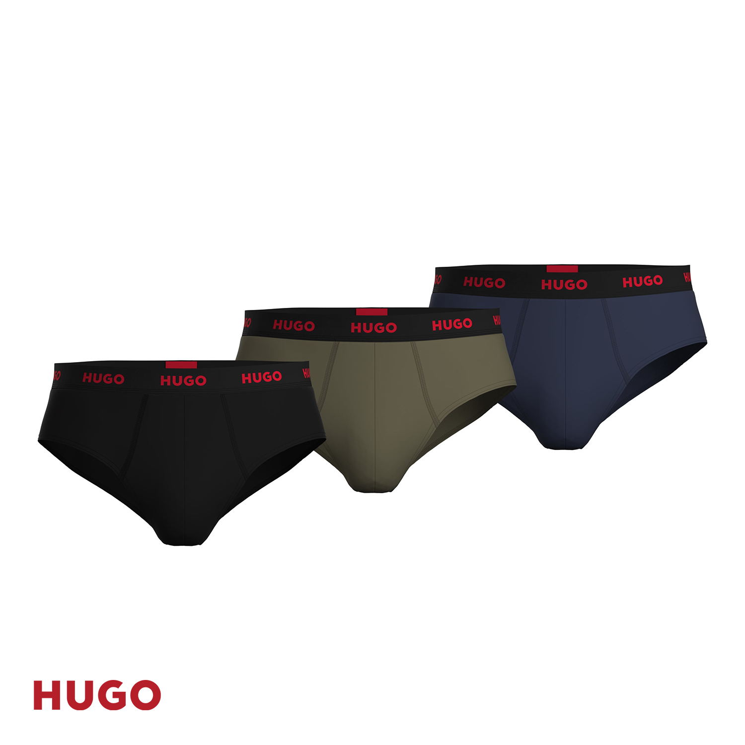 HUGO Mens Three-pack of logo-waistband briefs in stretch cotton