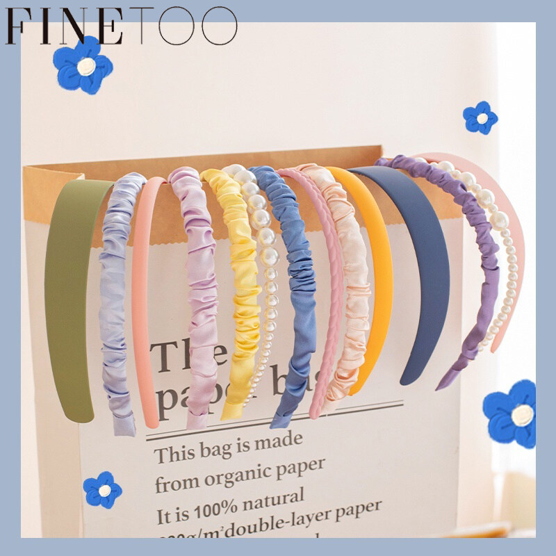 FINE TOO Korean Pearl Headband Sweet Floral Plaid Hair Accessories Women Girl Hairband Hairpin Headdress