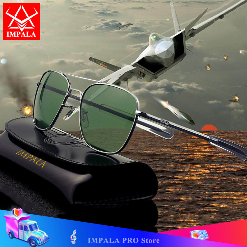 IMPALA QT1803P Fashion Sunglasses Men Women Real Hardlex Glass Lens sun glasses for men style Air Force Aviator Eyewear HD Lens Tempered Glass Material Metal Frame