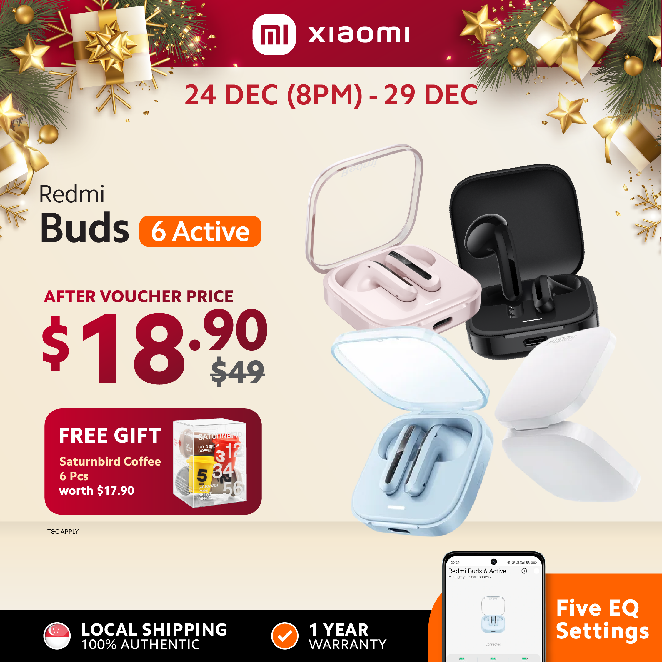 Xiaomi Redmi Buds 6 Active | TWS Earbuds | Dual-Mic Noise Reduction | 30 Hour Battery Life | Bluetooth 5.4 | IPX4 Rating