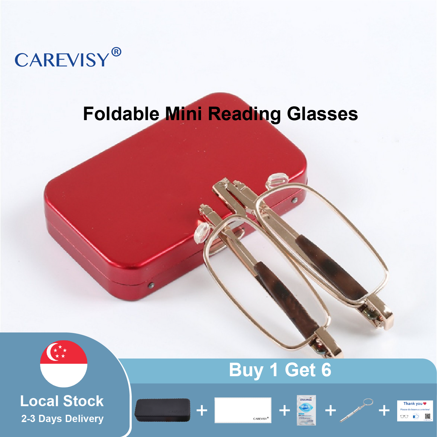 (Gift for parents) CAREVISY Mini Foldable High Degree Reading Glasses Presbyopic Presbyopia Glasses Lao Hua Glasses Spectacles for Adults Women C6017