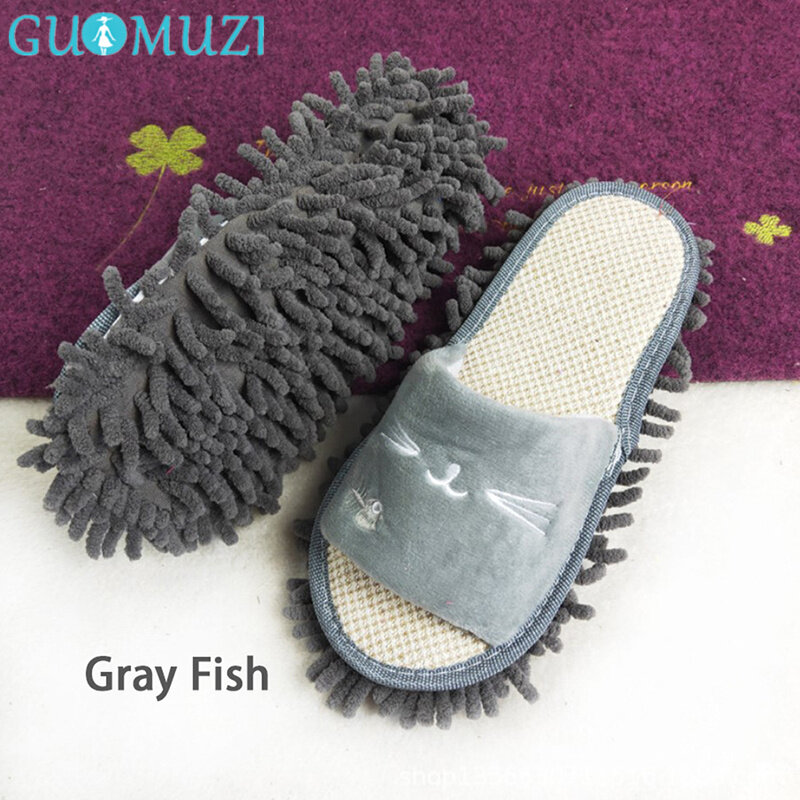 [GUOMUZI] Cartoon Dog Lazy Mop Slippers Unisex Microfiber Cleaning Floor Dusting Slippers
