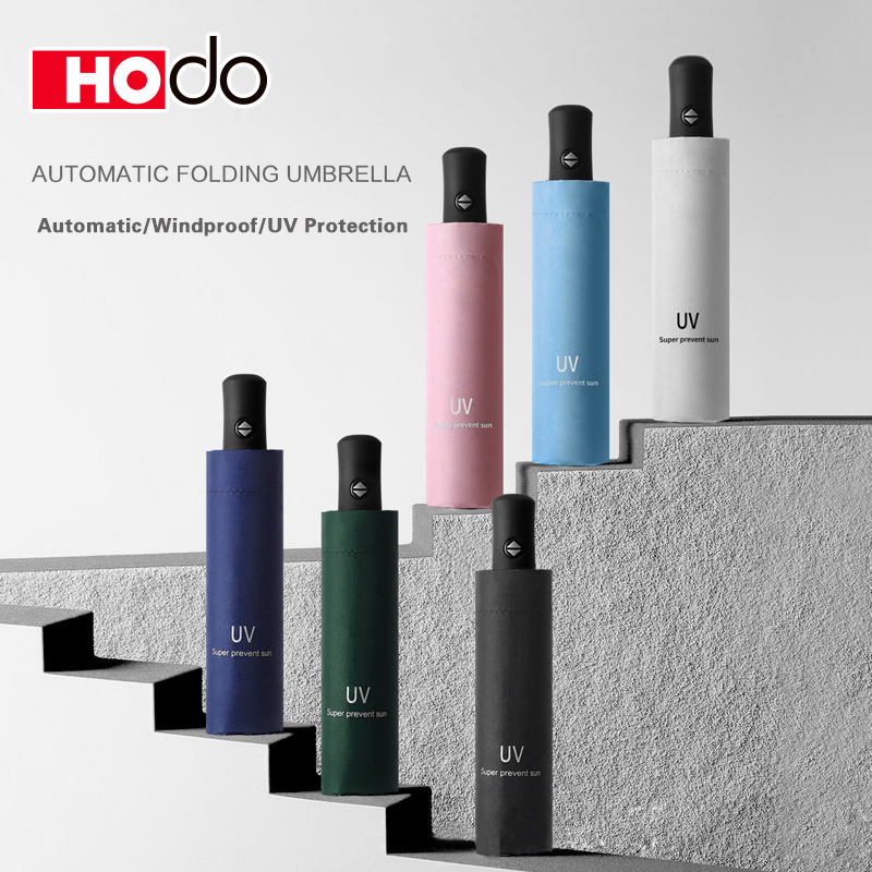 Hodo Plain Color SG Ready Stock Automatic Auto Open Anti-UV Coating Windproof Folding Umbrella